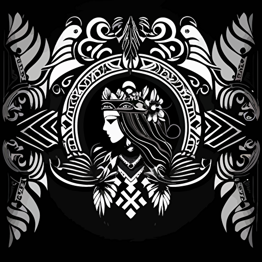 create a borderless wallpaper border design based on japanese ainu patterns and apache gaan dancer crown images and symbols black and white vector