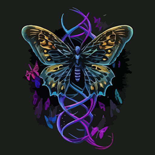 vector art mascot of a bird or butterfly with RNA strands incorporated into the design