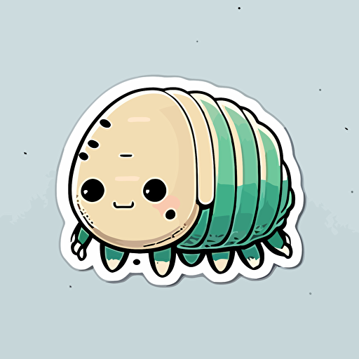 die-cut sticker, cute blonde kawaii trilobite sticker, muscular body, white background, illustration minimalism, vector, oceanic tones.