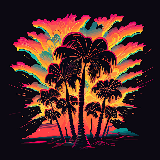 vector art of radioactive palm trees in a dmt trip