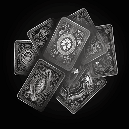 2d, vector quality, grayscale, abstract playing cards, on black background