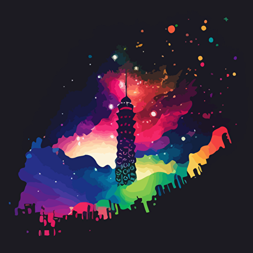 vector art colorful, galaxy, inside shilouette of taipei 101
