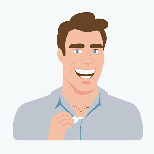 a happy man,Clean teeth with dental floss at least once a day before going to bed. Daily, At least, Before sleeping, Dental floss, Clean Teeth, Oral Hygienicl, white background,,Flat Illustration Style,cartoon,Vector