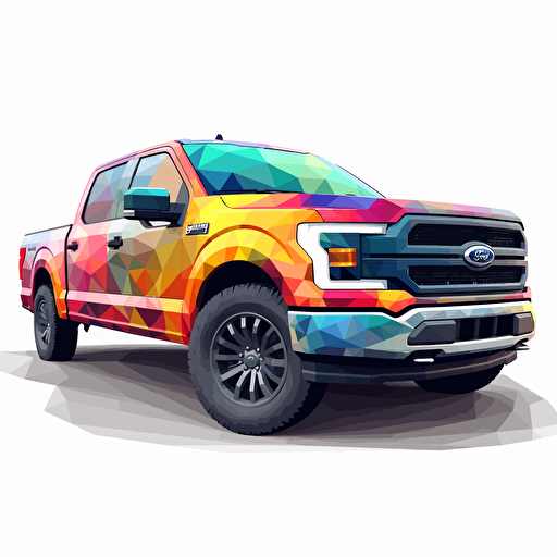 2022 Ford F-150, vector, low polygon, symmetric, colorful, white background