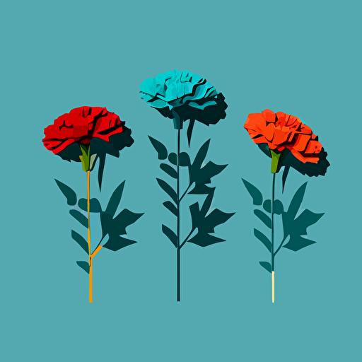Simple minimal vector of spain's national flowr the red carnation with leaves on a blue background 3 colors ar