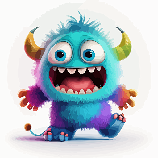 A saturated colorfull baby fur transformer monster, goofy looking, smiling, white background, vector art , pixar style