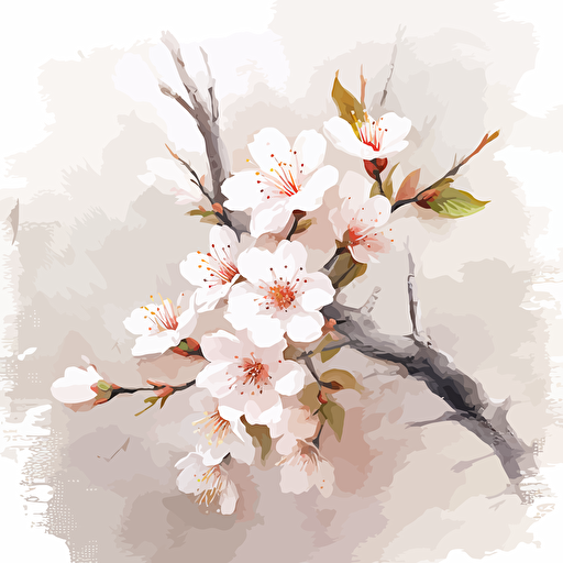 vector art, white japanese cherry blossom, painting