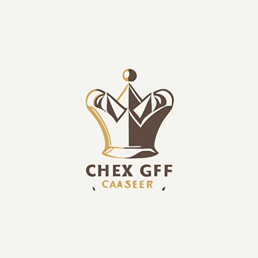 minimal vector logo, chess king piece, wears chef hat, white background