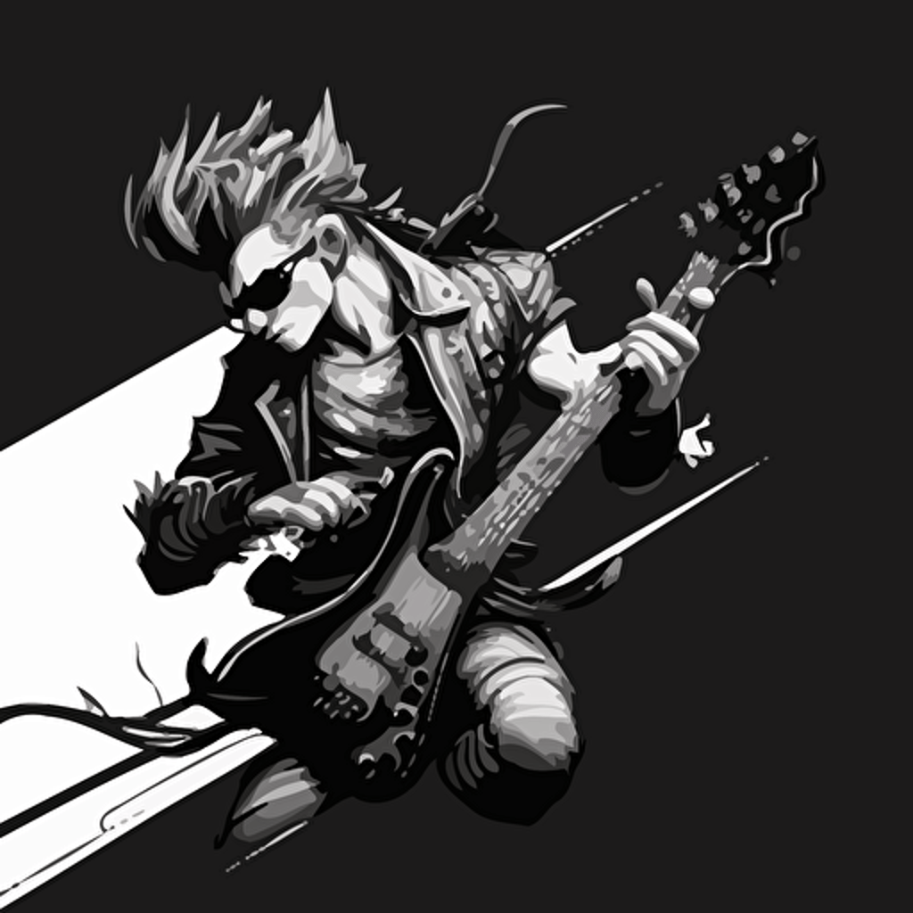 a black and white vector of zac from league of legends playing the bass