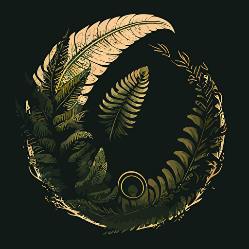 a vector image of a feather and a fern creating a ouroboros shape