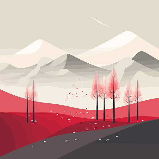stunning vector art landscape, minimalism, red and white