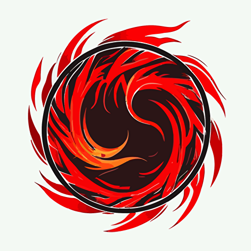 flame inside circle, logo, 2d, red, text, vector