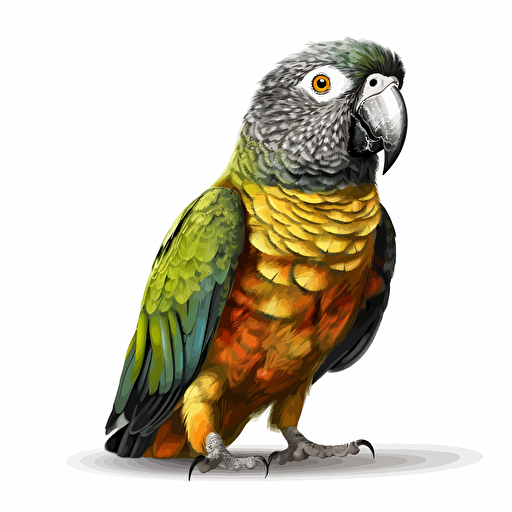 Senegal Parrot bird looking straight in the camera, white bg, vector