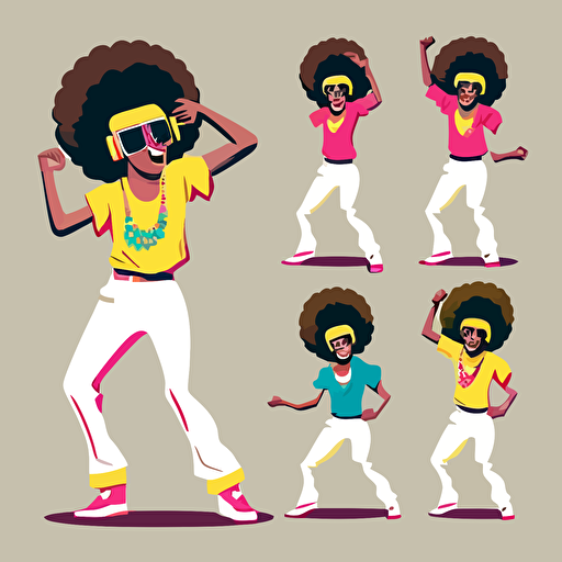 set a blank white background with a single vector of dancing figure in a 80s pose with a afro