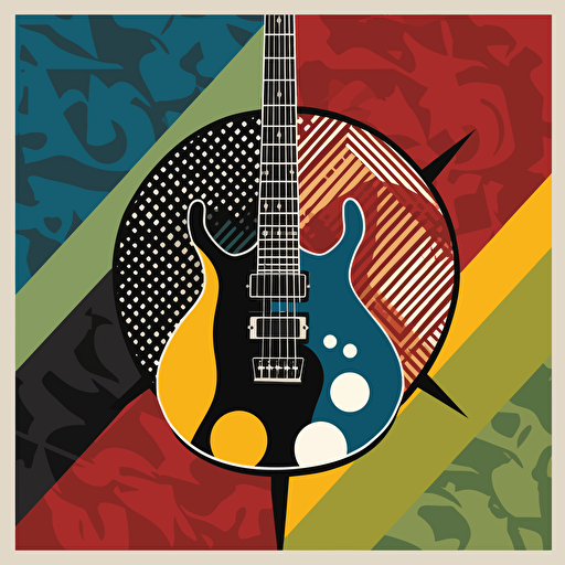a basic rock band card back design that is rotationally symmetric, exagerated, fun primary colours with a vector art style