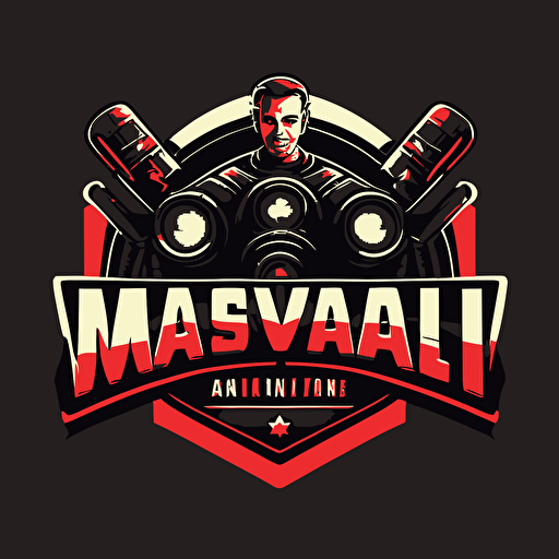 a logo for a man who makes movie and video game themed things, vector style
