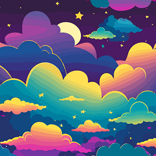 SEAMLESS PATTERN VECTOR STYLE, PURPLE, YELLOW AND BLUE SKY