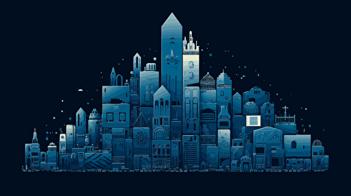 Stunning vector art castle made of hard drives, minimalism, blue and white