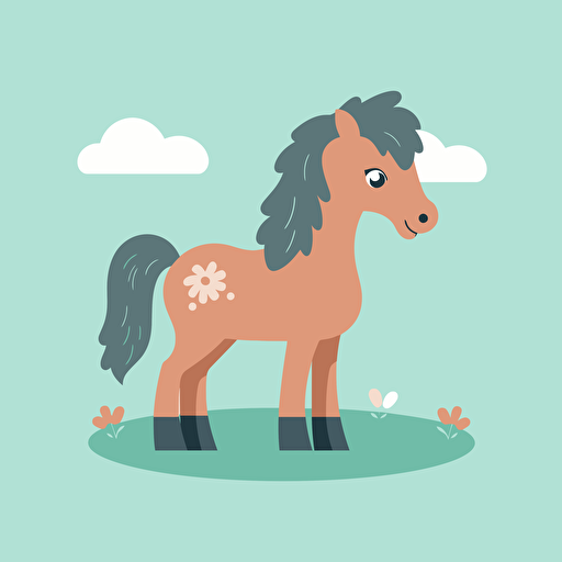 cute happy horse, flat simple vector illustration, transparent background