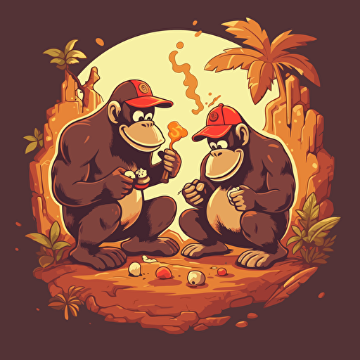 Donkey Kong and Diddy Kong eating magic mushrooms, psychi vector illustration, donkey kong, diddy kong, psycho, vector illustration, hd