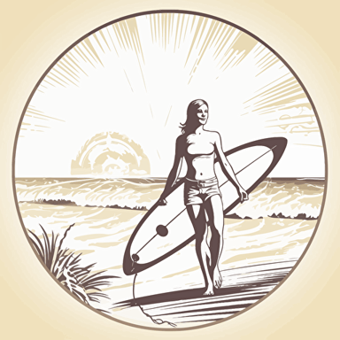 vector, contour, sunny beach, surfer