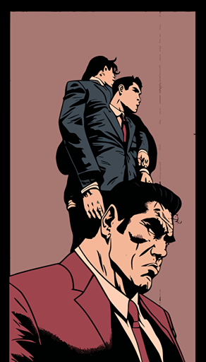 a rooftop, two mafia gangster holding a man headfirst over the edge og the bulding, yakuza, manga comic style, simple vector illustration, flat design,