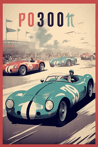 poster 1950's racing event, vector art, minimalistic, light colors,