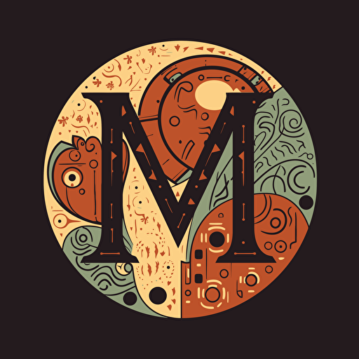 Logo of letter M, flat, by pablo picasso, ancient greek, philosophical, vector