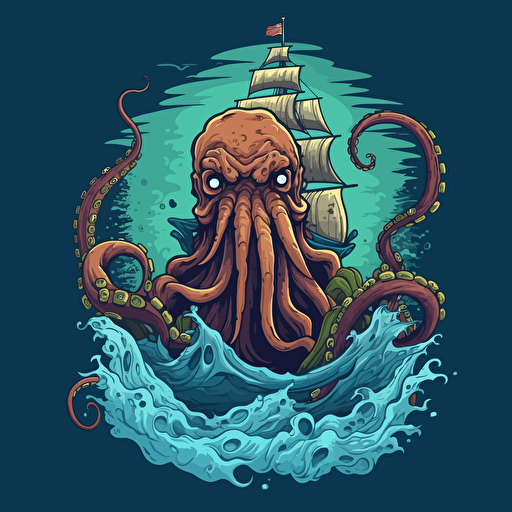 the kraken seriously dangerous cartoon vector style