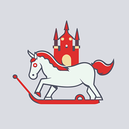 unicorn pulling santas sled, bad part of town, vector logo, vector art, emblem, simple cartoon, 2d, no text, white background