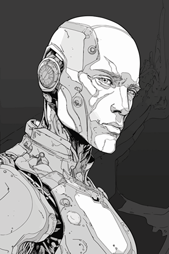 cyborg, moebius comic style, minimalistic vector,