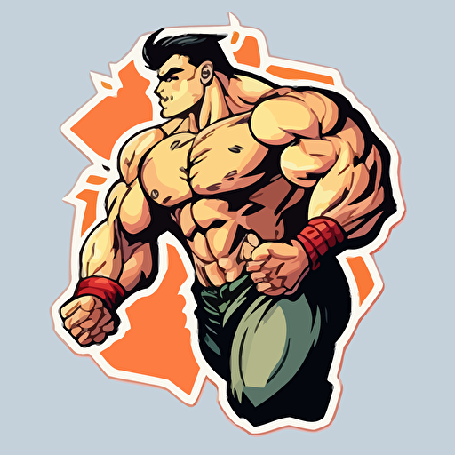 Muscular Gamer, sticker, contour, vector, anime, detailed,