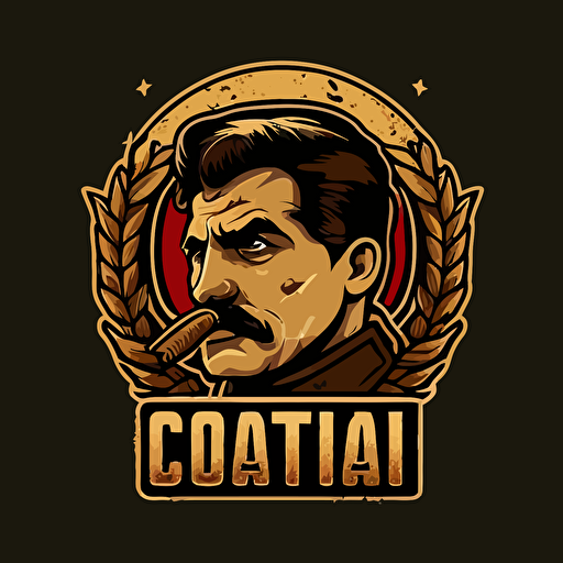 a logo of for a company called 'Quit Stalin' which helps people with motivation. Logo is of Comrade Stalin eating some bread and looking serious, vector art style, trending on artstation