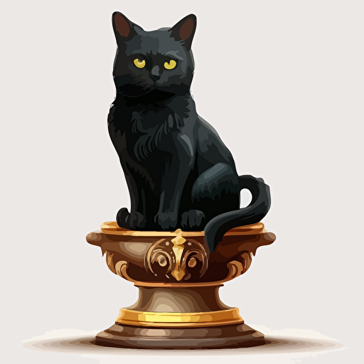 cartoon female black cat sitting on a pedestal, white background, vector, high definition