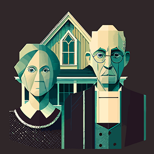 2d illustration vector abstract geometric recreation of Grant Wood's American Gothic