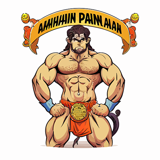lord hanuman , gada , gym , muscles , inpiration , text , white background , powerful , inspiring , cartoon , vector