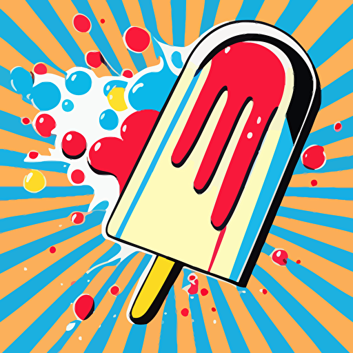 brand logo in pop art style, with a popsicle, and flow, flat, vector