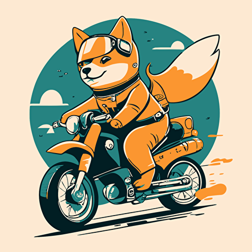 Shiba delivers on a motorcycle, flat style, picture, cartoon, vector