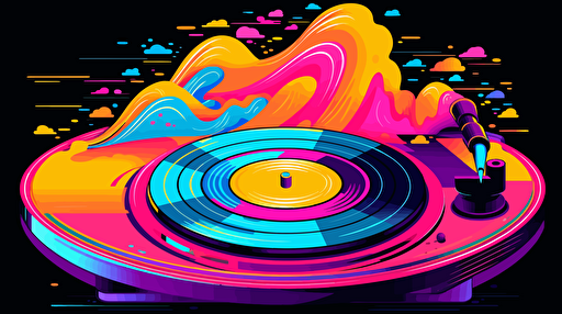 team logo of vinyl record player, vector, high res, lisa frank color palette