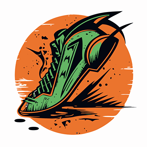 vector logo of a heel squashing a bug, simple, retro style