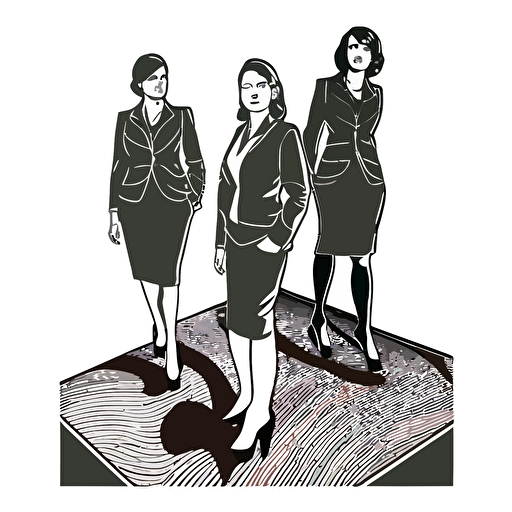 businesswomen at the top in carpet floor, detailed outline vector illustration