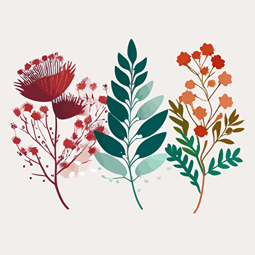 Simple minimal vector australian native flower blossom and leaves on white background 3 colors ar