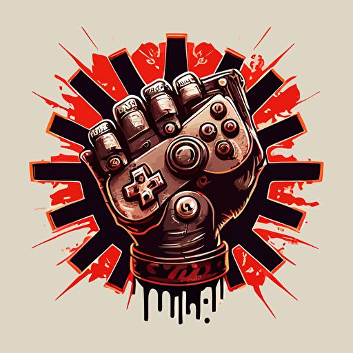 cog with a fist holding a game controller tightly, logo, vector, artstation