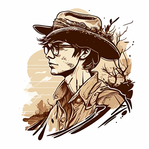 Young man with glasses and cowboy hat doodle vector ilustration
