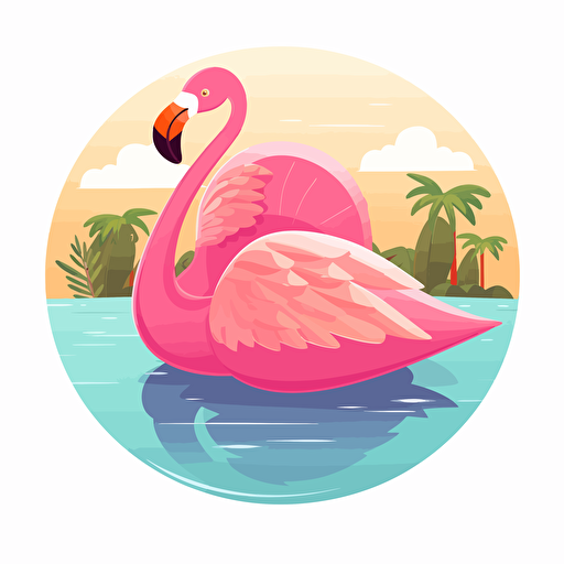 n vector style, clip art style, a pool float in the shape of a pink flamingo