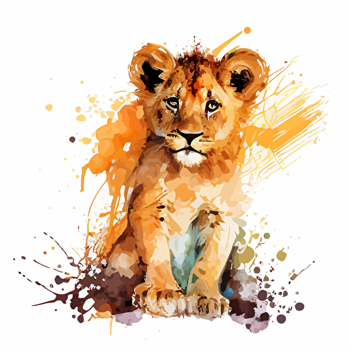 baby watercolor lion vector,comic style, white background