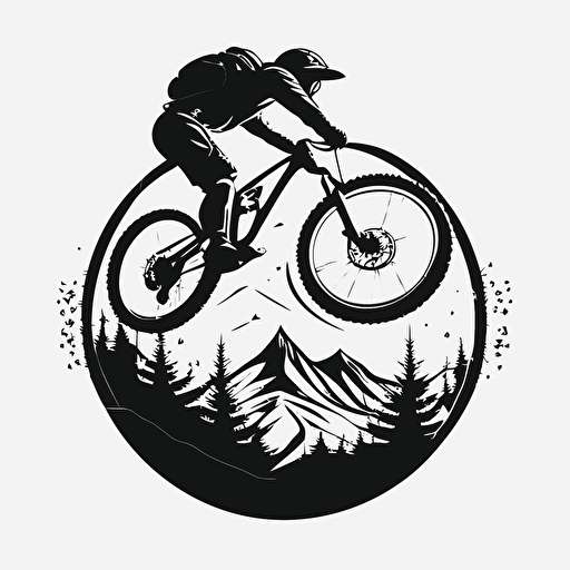 guy riding mountain bike with one wheel in the air, simple art, American traditional style, logo style vector,