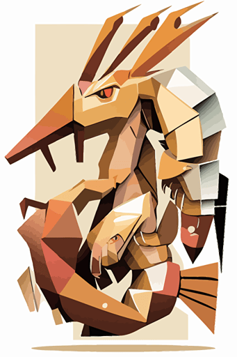 create a sticker about shrimp in the artistic style of cubism, vector illustration, with bright brown colors, creative illustration, on white background