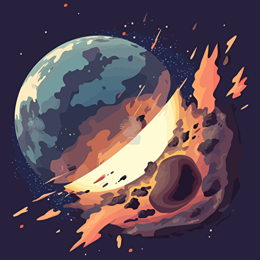 giant meteor collides with planet earth, hyper stylized, massive space disaster, vector art