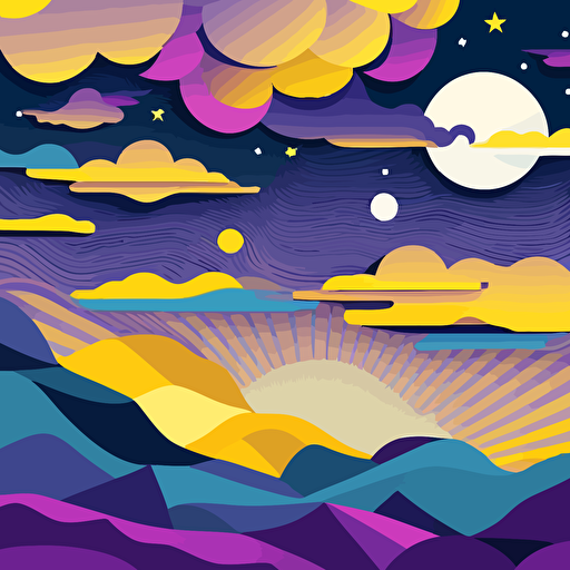 SEAMLESS PATTERN VECTOR STYLE, PURPLE, YELLOW AND BLUE SKY